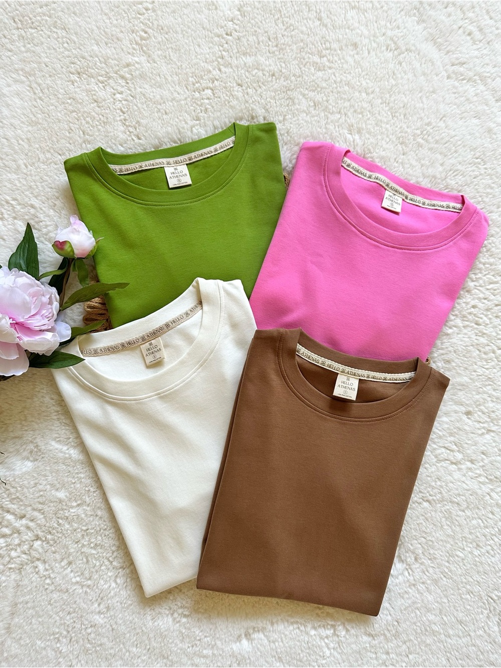 Hello Athenas Women’s 4PACK Solid Print Pima Cotton Tee Short Sleeve Small
